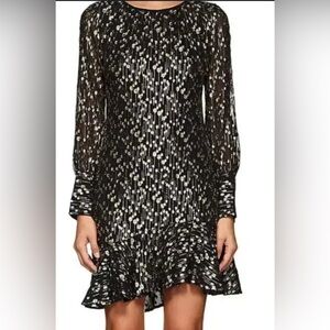 Derek Lam Black and Gold Metallic Dress